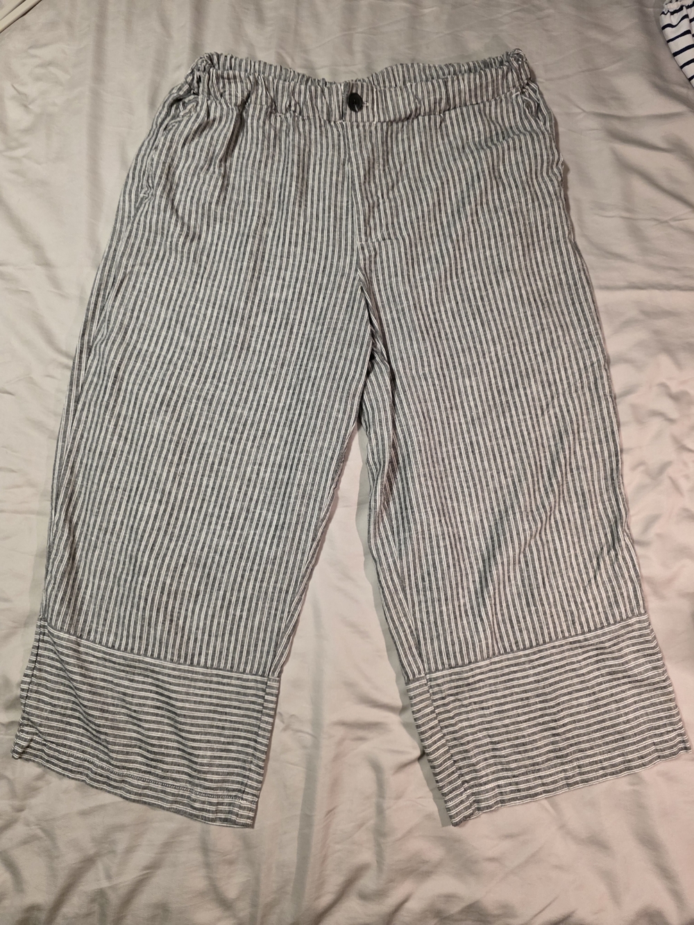 Casa Cabana Striped Linen-Blend Wide Crop Pants - Black And White Stripe